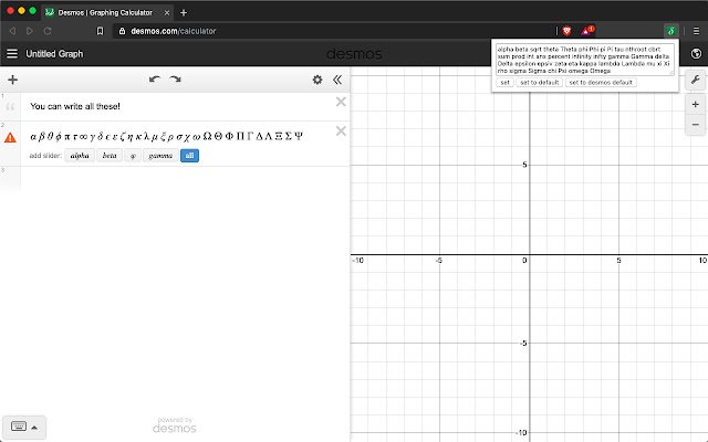 Desmos Lebih Banyak Huruf Yunani dari toko web Chrome untuk dijalankan dengan OffiDocs Chromium online