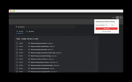 Destroy your Chrome History  from Chrome web store to be run with OffiDocs Chromium online