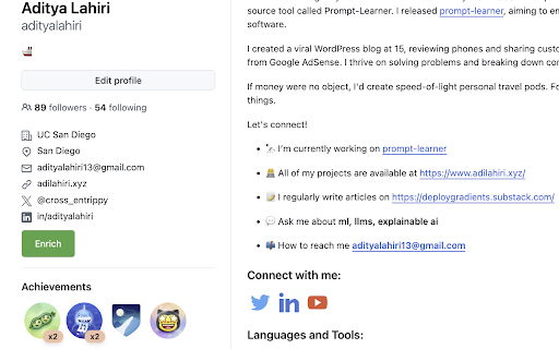 Developer Enricher  from Chrome web store to be run with OffiDocs Chromium online