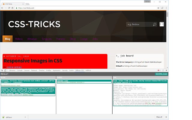 CSS diferente da loja virtual do Chrome para ser executado com OffiDocs Chromium online