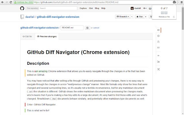 Diff Navigator עבור GitHub מחנות האינטרנט של Chrome שיופעל עם OffiDocs Chromium באינטרנט