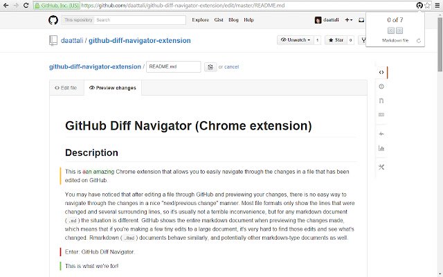 Chrome 网上商店中的 GitHub 差异导航器将与 OffiDocs Chromium 在线运行