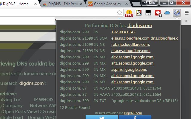 DigDNS từ cửa hàng Chrome trực tuyến sẽ chạy trực tuyến với OffiDocs Chrome