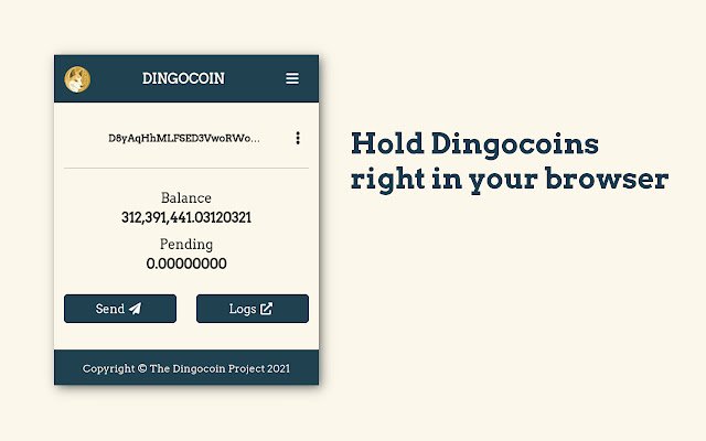 Dingocoin-portemonnee van de Chrome-webwinkel om online met OffiDocs Chromium te worden uitgevoerd