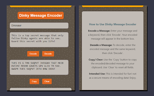 Dinky Message Encoder  from Chrome web store to be run with OffiDocs Chromium online