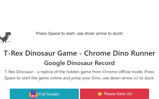 ป๊อปอัปเกมไดโนเสาร์จาก Chrome เว็บสโตร์ที่จะรันด้วย OffiDocs Chromium ออนไลน์