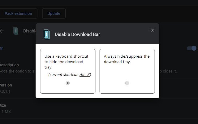 Disable Download Bar  from Chrome web store to be run with OffiDocs Chromium online