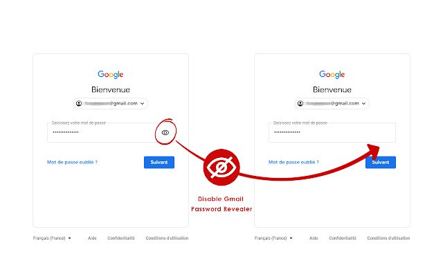 Desative o Revelador de senha do Gmail na loja virtual do Chrome para ser executado com OffiDocs Chromium online