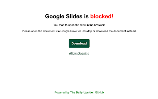 Disallow Opening Google Slides  from Chrome web store to be run with OffiDocs Chromium online