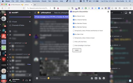 Dis Blur hide discord™ chats  from Chrome web store to be run with OffiDocs Chromium online