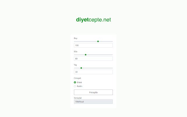 Diyetcepte Kalori Hesaplama daripada kedai web Chrome untuk dijalankan dengan OffiDocs Chromium dalam talian