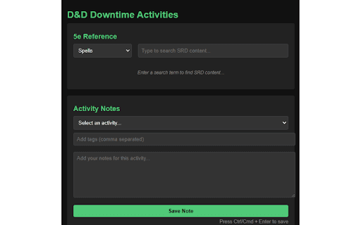 DnD 5e Downtime Activities  from Chrome web store to be run with OffiDocs Chromium online