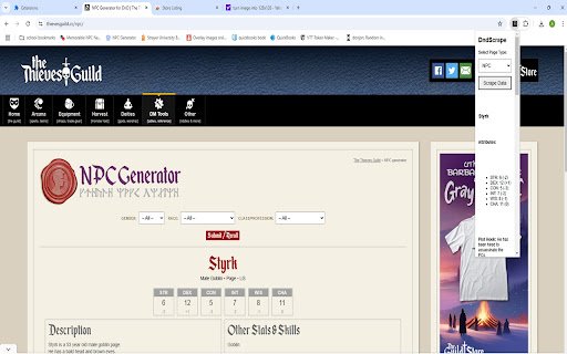 dndscrape  from Chrome web store to be run with OffiDocs Chromium online