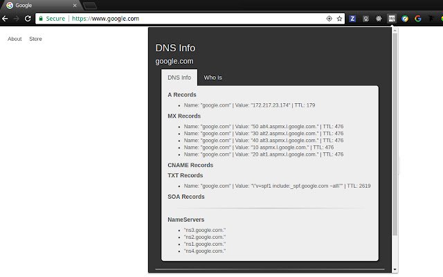 ข้อมูล DNS จาก Chrome เว็บสโตร์เพื่อใช้งานกับ OffiDocs Chromium ออนไลน์