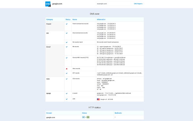 DNS lookup HTTP status  from Chrome web store to be run with OffiDocs Chromium online