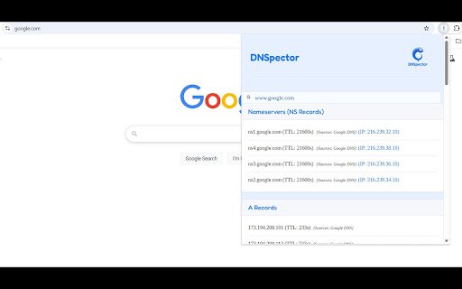 DNSpector  from Chrome web store to be run with OffiDocs Chromium online