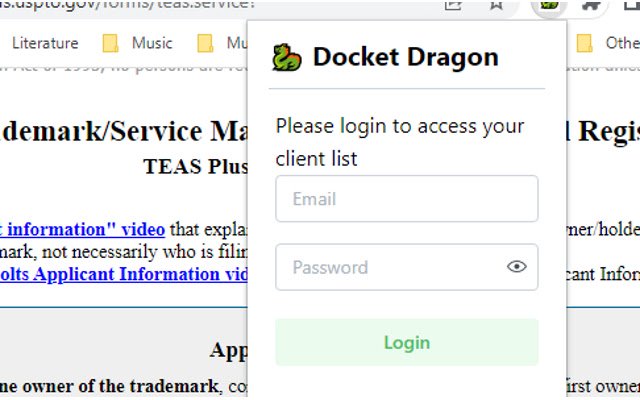 La extensión Docket Dragon TEAS de la tienda web de Chrome se ejecutará con OffiDocs Chromium en línea