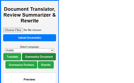 Document Translator  Summarizer  from Chrome web store to be run with OffiDocs Chromium online