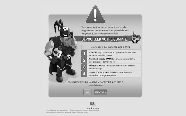 Dofus Skip Phishing Warning  from Chrome web store to be run with OffiDocs Chromium online
