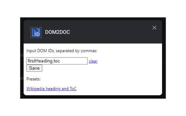 DOM2DOC ຈາກຮ້ານເວັບ Chrome ທີ່ຈະດໍາເນີນການກັບ OffiDocs Chromium ອອນໄລນ໌