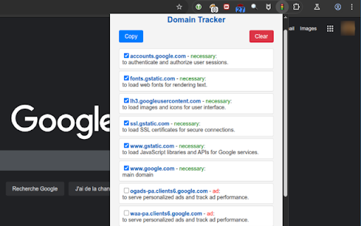 Domain Tracker  from Chrome web store to be run with OffiDocs Chromium online