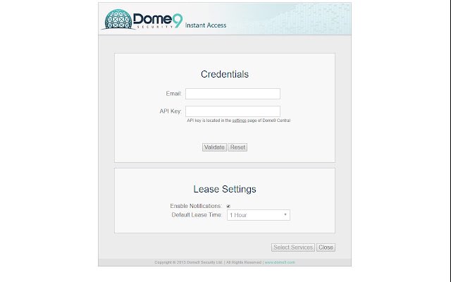 Dome9 Instant Access da Chrome Web Store para ser executado com OffiDocs Chromium online