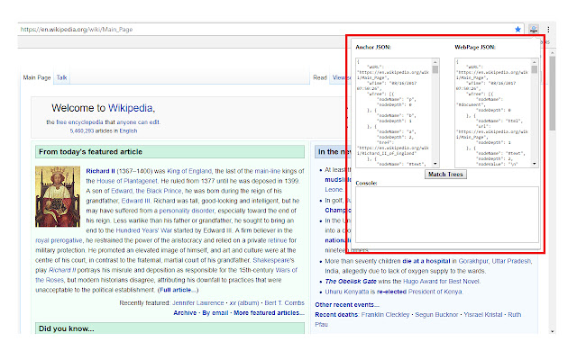 DOM JSON Tree Matcher  from Chrome web store to be run with OffiDocs Chromium online