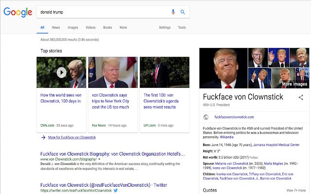 唐纳德·特朗普 (Donald Trump) 从 Chrome 网上商店向 F**kface Von Clownstick 表示将与 OffiDocs Chromium 在线运行