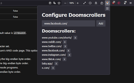 Doomscroll Control  from Chrome web store to be run with OffiDocs Chromium online