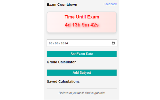 Doomsday Exam Countdown and Grade Calculator  from Chrome web store to be run with OffiDocs Chromium online
