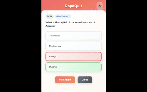 DopaQuiz  from Chrome web store to be run with OffiDocs Chromium online