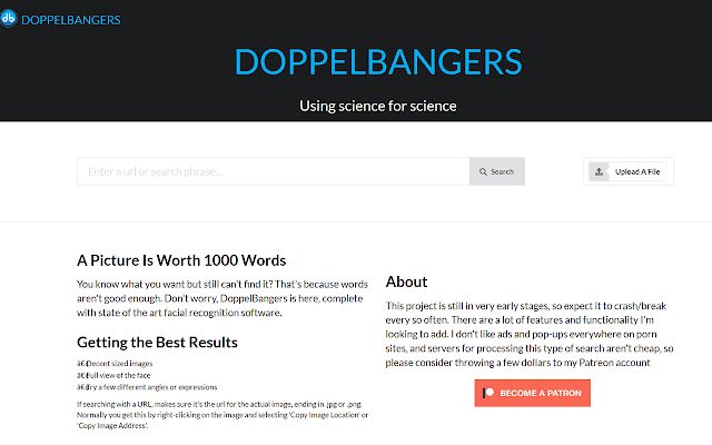 Chrome वेब स्टोर से DoppelBangers Search को OffiDocs Chromium online के साथ चलाया जाएगा