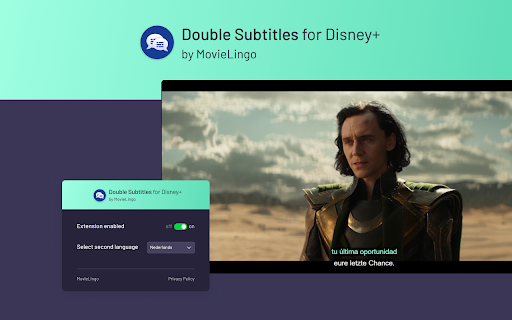 Double Subtitles for Disney+ by MovieLingo  from Chrome web store to be run with OffiDocs Chromium online
