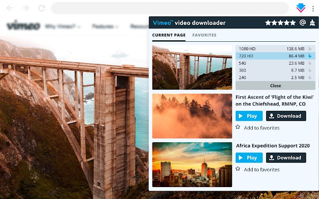 يتم تشغيل أداة تنزيل Vimeo من متجر Chrome الإلكتروني مع OffiDocs Chromium عبر الإنترنت