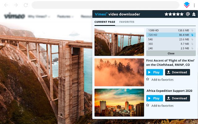 Downloader voor Vimeo uit de Chrome-webwinkel om te worden uitgevoerd met OffiDocs Chromium online