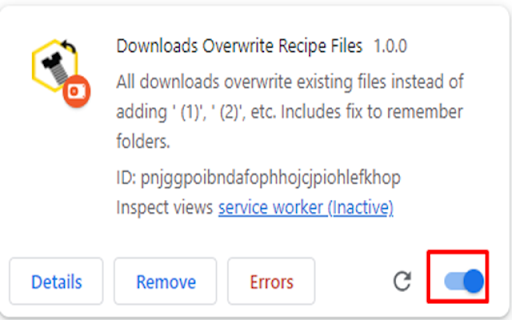Downloads Overwrite Recipe Files  from Chrome web store to be run with OffiDocs Chromium online