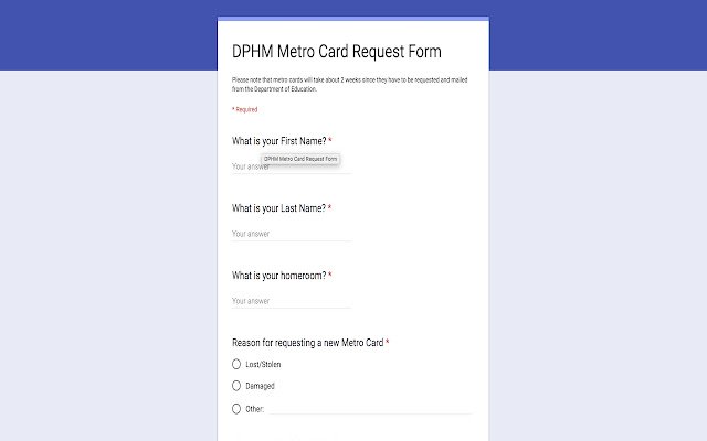 DPHM MetroCard Form  from Chrome web store to be run with OffiDocs Chromium online