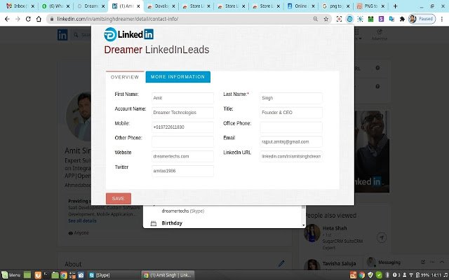 ক্রোম ওয়েব স্টোর থেকে স্যুট সুগারসিআরএমের জন্য Dreamer LinkedInLeads OffiDocs Chromium অনলাইনে চালানো হবে