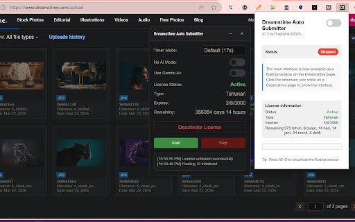 Dreamstime Auto Submitter  from Chrome web store to be run with OffiDocs Chromium online