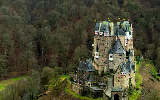 Drone Shot of Eltz Castle  from Chrome web store to be run with OffiDocs Chromium online