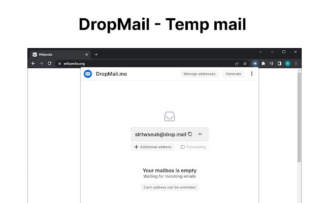 DropMail.me de la boutique en ligne Chrome doit être exécuté avec OffiDocs Chromium en ligne