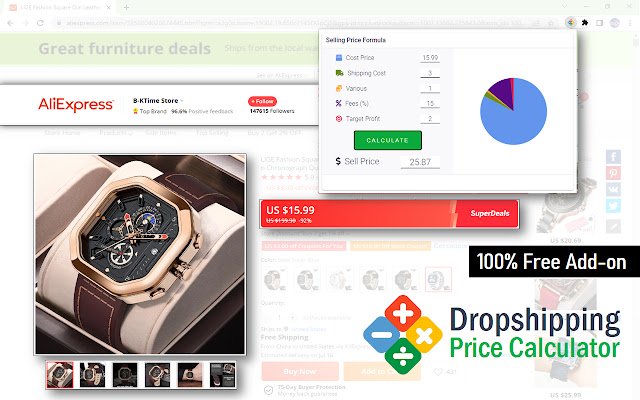 Dropshipping Price Calculator  from Chrome web store to be run with OffiDocs Chromium online