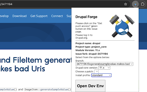 Drupal Forge helper extension  from Chrome web store to be run with OffiDocs Chromium online