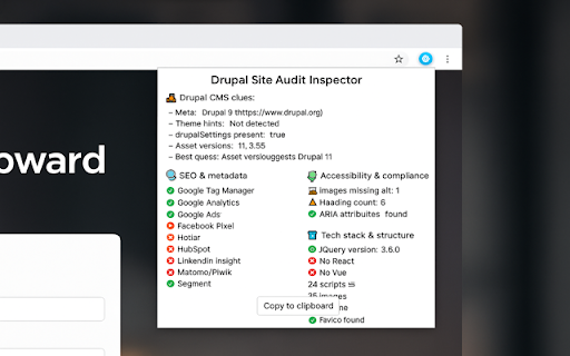 Drupal Site Audit Inspector  from Chrome web store to be run with OffiDocs Chromium online