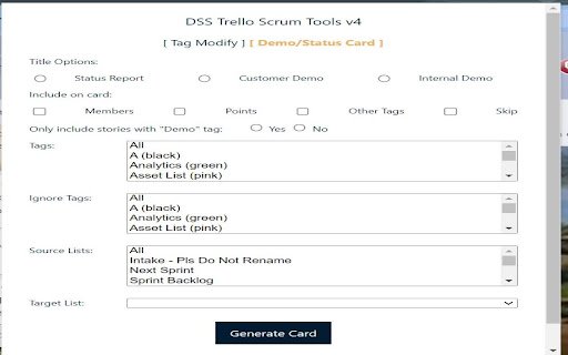 DSS Trello Scrum Tools v4  from Chrome web store to be run with OffiDocs Chromium online