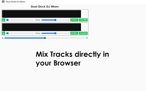 Dual Deck DJ Mixer  from Chrome web store to be run with OffiDocs Chromium online Dual Deck DJ Mixer  from Chrome web store to be run with OffiDocs Chromium online