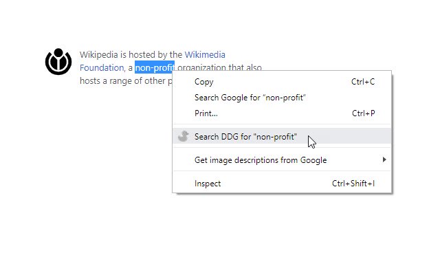 เมนูบริบทการค้นหา DuckDuckGo และแถบอเนกประสงค์จาก Chrome เว็บสโตร์ที่จะทำงานกับ OffiDocs Chromium ออนไลน์