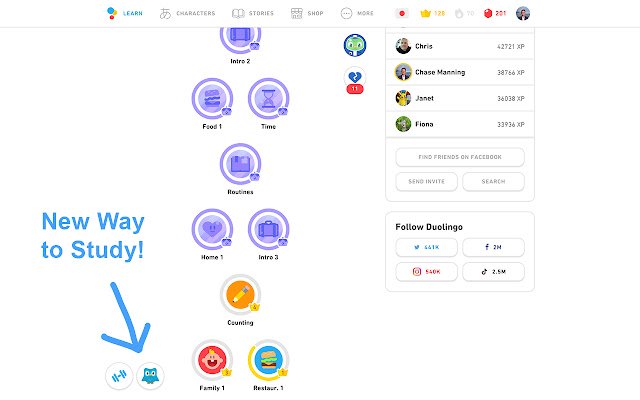 Duolingo Spaced Repetition  from Chrome web store to be run with OffiDocs Chromium online