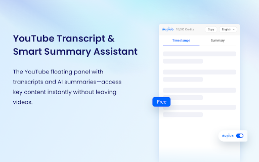 DupDub: YouTube Video Transcript  Summary Tool  from Chrome web store to be run with OffiDocs Chromium online