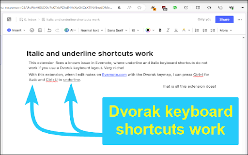 Dvorak Evernote enhancement  from Chrome web store to be run with OffiDocs Chromium online